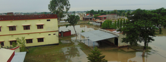 flooded vista of school yard