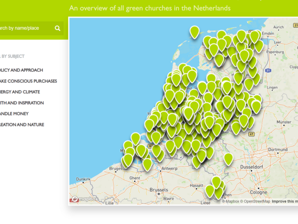 Green Churches map of member congregations in the Netherlands