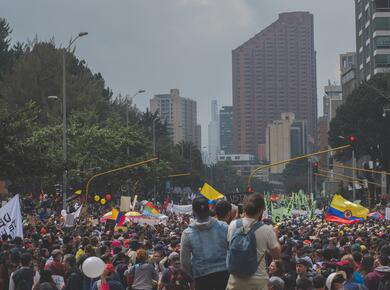 protestors in colombian streets