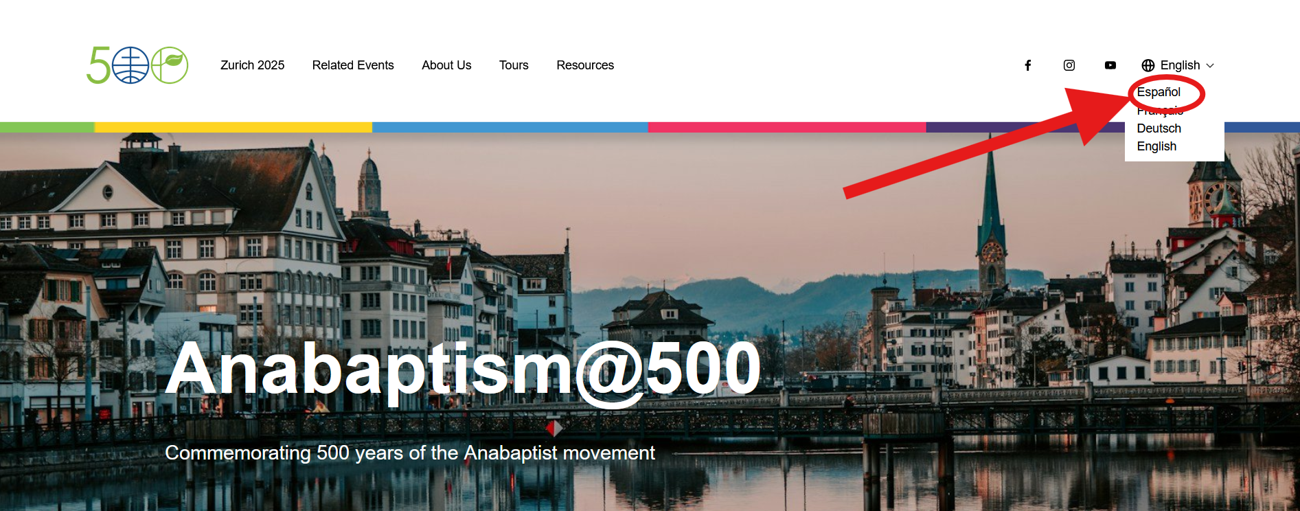 Anabaptism at 500 website - select 'Español'