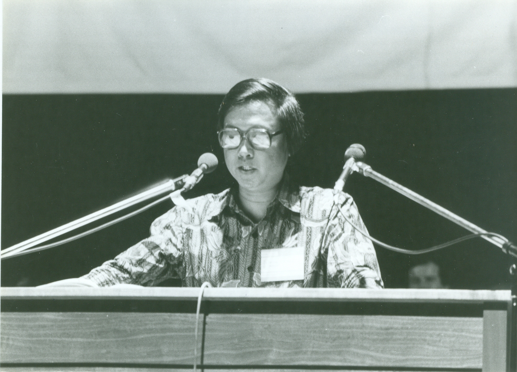 Charles Christano, MWC president 1978-1984, speaks at the Assembly in Strasbourg, 1984. 