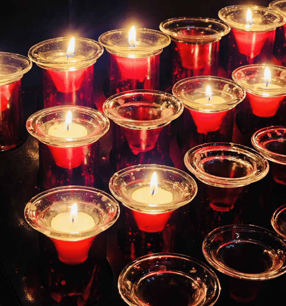 rows of small red candles