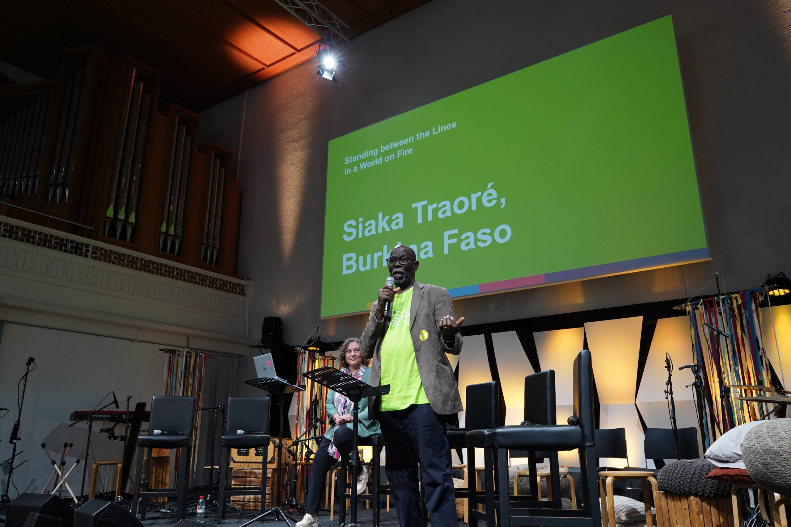 Siaka Traoré (Burkina Faso) speaks about being a mentor at the panel discussion in Zurich, “Standing Between the Lines in a World on Fire.”