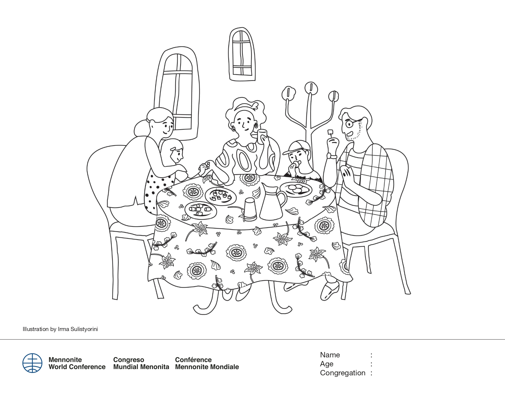 Anabaptist World Fellowship Sunday 2026 – children’s colouring page