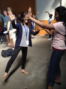 Yujin Kim from South Korea and the United States, Melanie Jonnalagadda from India and Canada mirror each other’s movements.